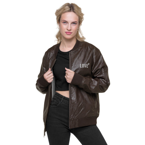 Love Square Leather Bomber Jacket